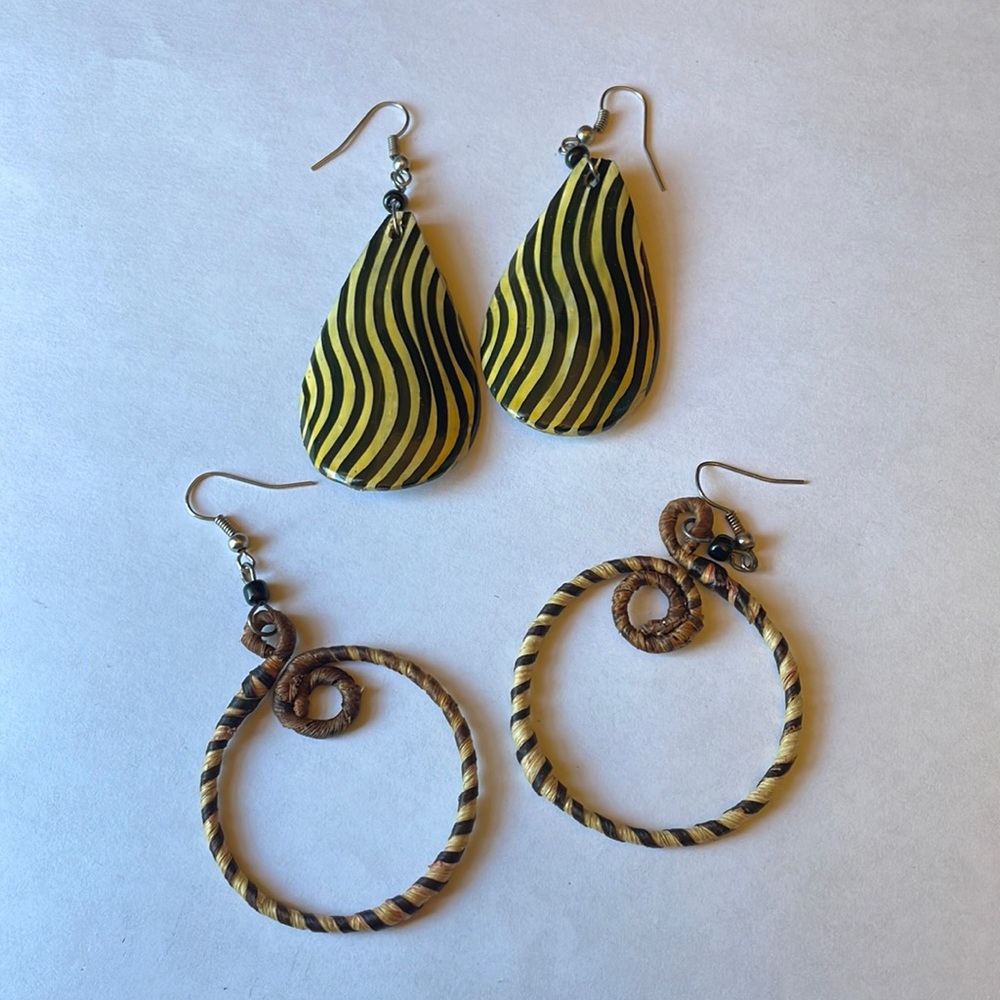 Two Pairs of Natural Material Handmade Earrings